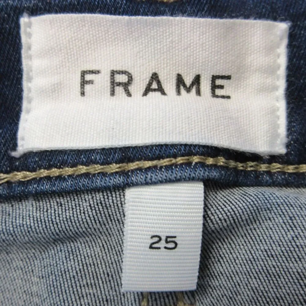 FRAME Le High Rise‎ Straight Leg Jeans Size 25 Sanctuary Dark Blue Denim Raw Hem
